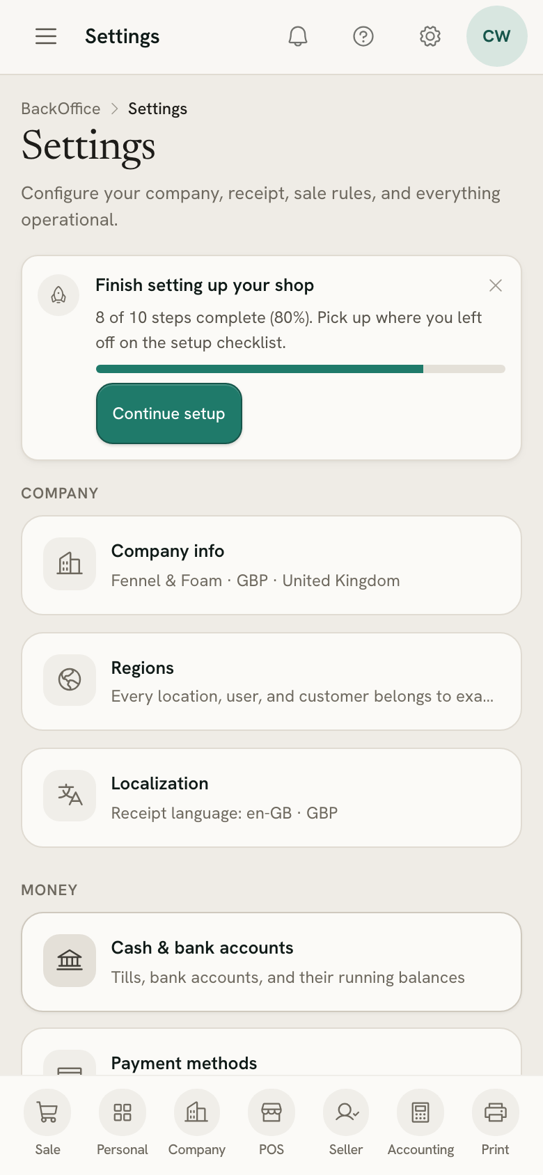 The Settings hub on a phone, its tiles grouped by what they set