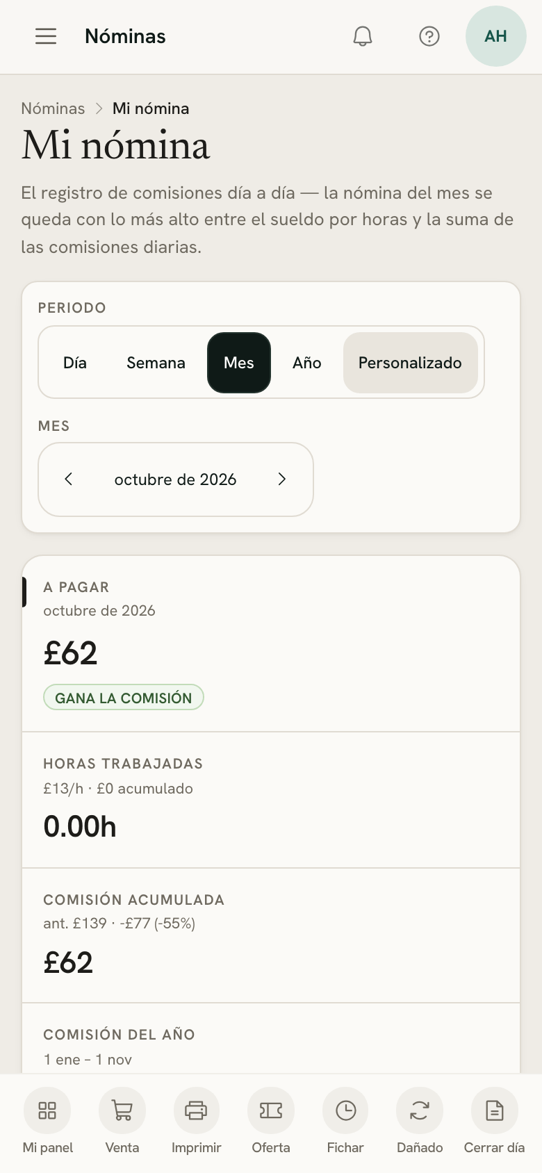 Mi nómina en el móvil de una vendedora: el pago de este mes, las horas y la comisión