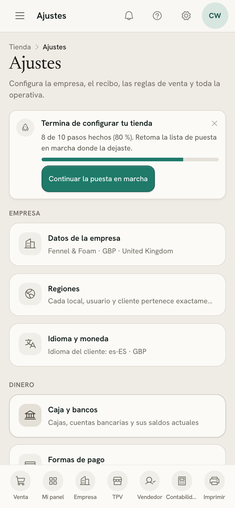 El centro de Ajustes en un móvil, con sus opciones agrupadas por lo que configuran